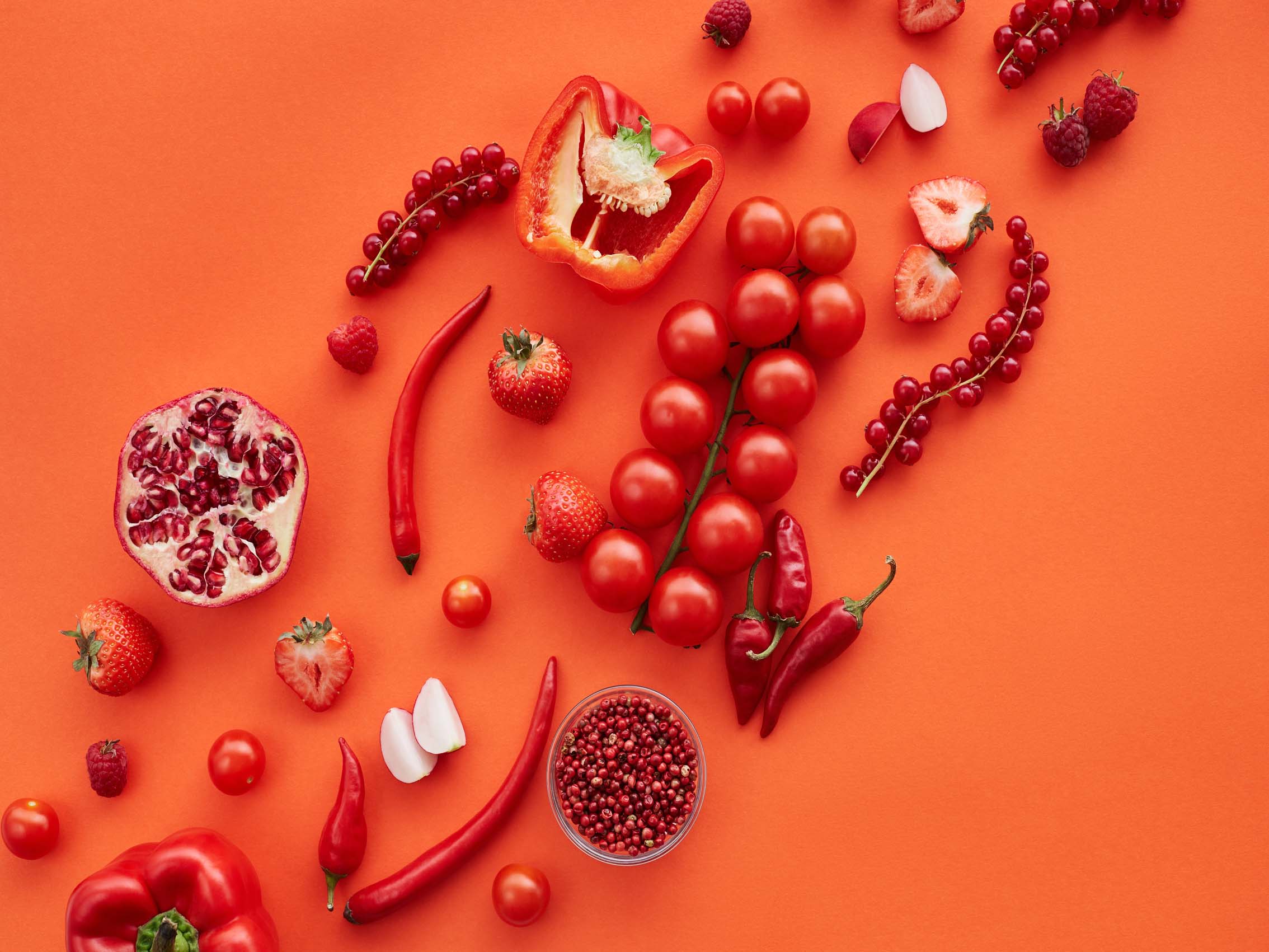 Vegetales y frutas color rojo