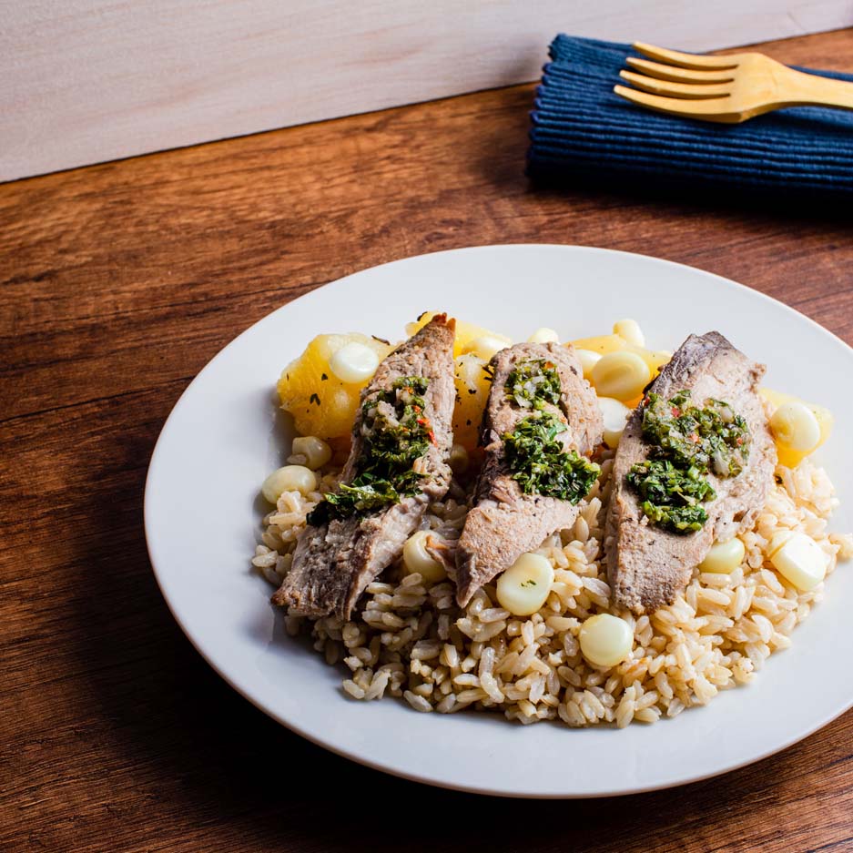Pescado con salsa de chimichurri